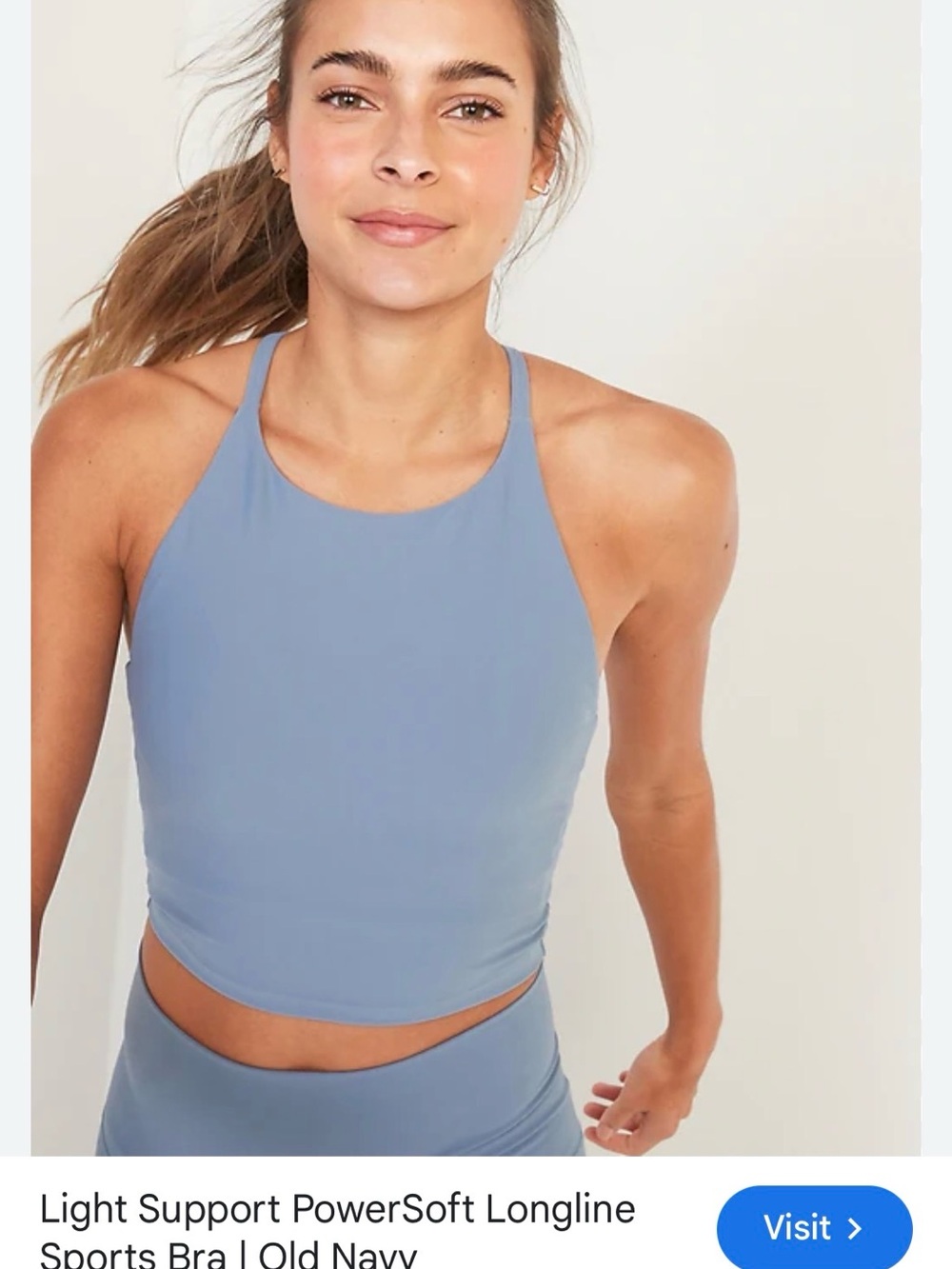 Old Navy High-Neck Longline Sports Bra - Dusty Blue